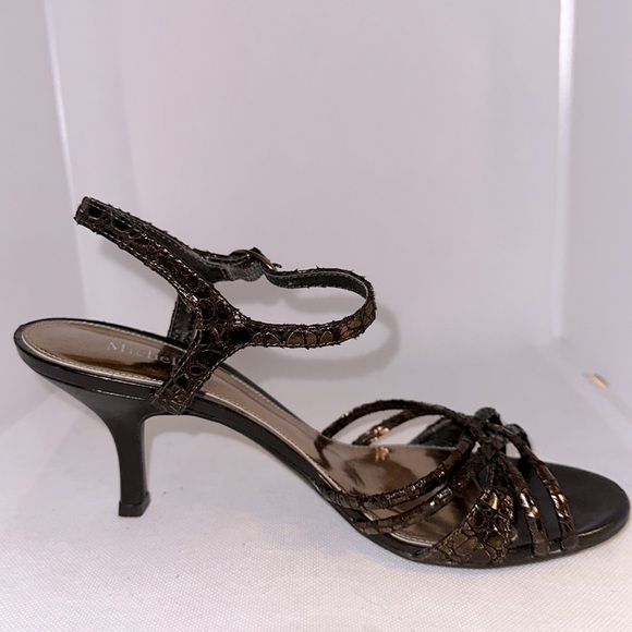 Michelle D Vava Voom Metallic Bronze Snakeskin Strappy Heels Size 7M - EUC - Picture 5 of 11